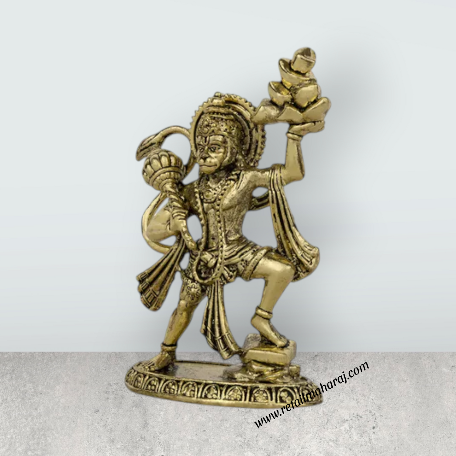 Sanjeevi Hanuman Murti – Antique Brass Anjaneya Statue for Home Pooja & Protection (4 x 2.5 Inches) - Retail Maharaj