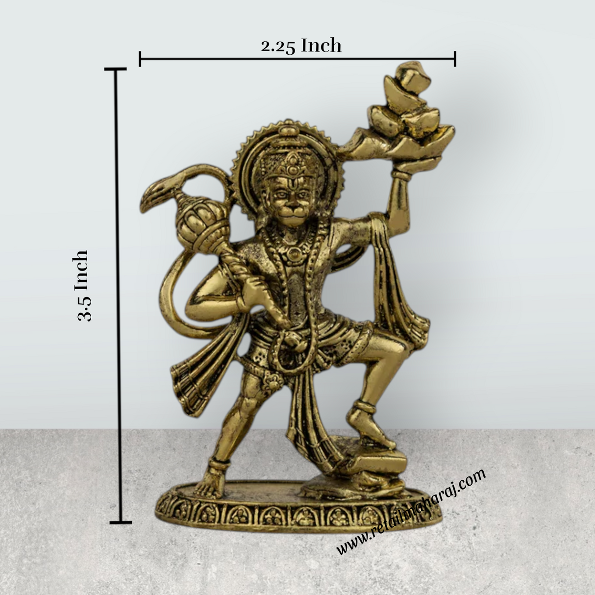 Hanuman Statue Lifting Sanjeevi Mountain Murti - 3.5 x 2.25 Inches | Antique Brass Idol / Anjaneya Statue - Retail Maharaj