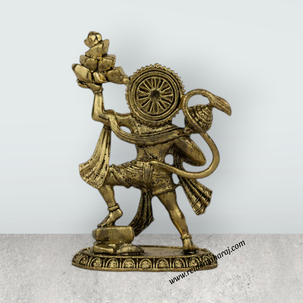 Hanuman Statue Lifting Sanjeevi Mountain Murti - 3.5 x 2.25 Inches | Antique Brass Idol / Anjaneya Statue - Retail Maharaj