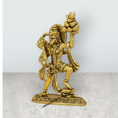 Hanuman Statue Lifting Sanjeevi Mountain – 1.5 X 2 Inches | Antique Brass Idol / Anjaneya Statue For Courage - Retail Maharaj
