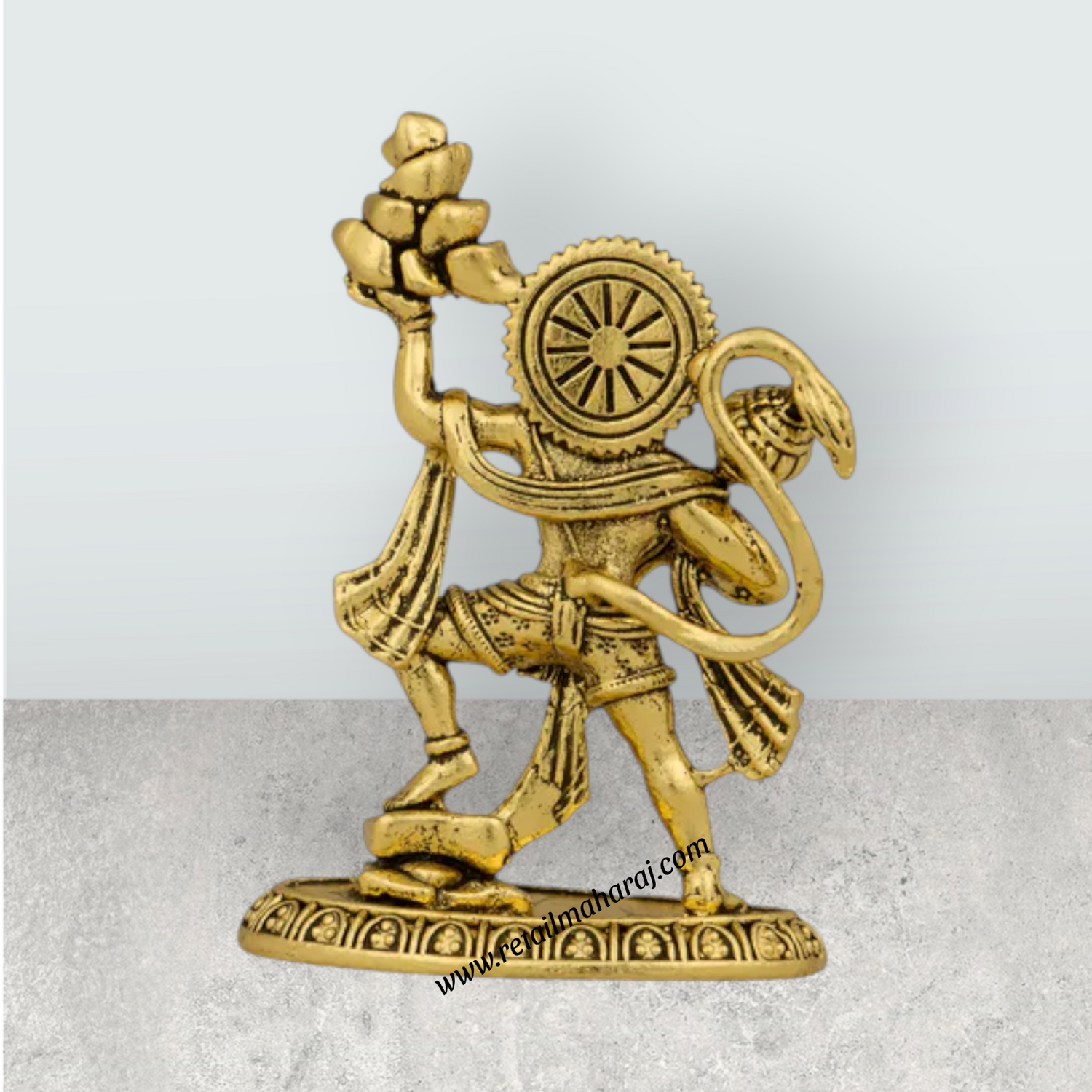 Hanuman Statue Lifting Sanjeevi Mountain – 1.5 X 2 Inches | Antique Brass Idol / Anjaneya Statue For Courage - Retail Maharaj