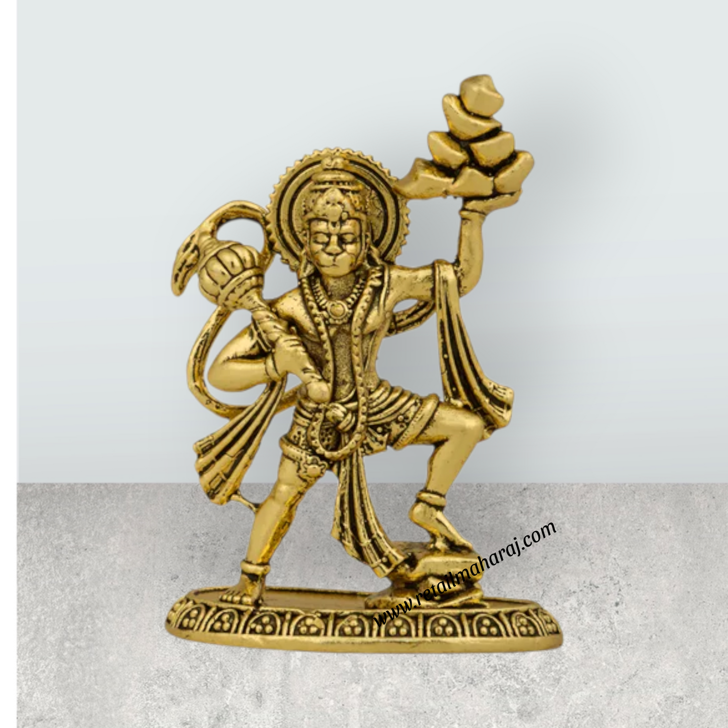 Hanuman Statue Lifting Sanjeevi Mountain – 1.5 X 2 Inches | Antique Brass Idol / Anjaneya Statue For Courage - Retail Maharaj