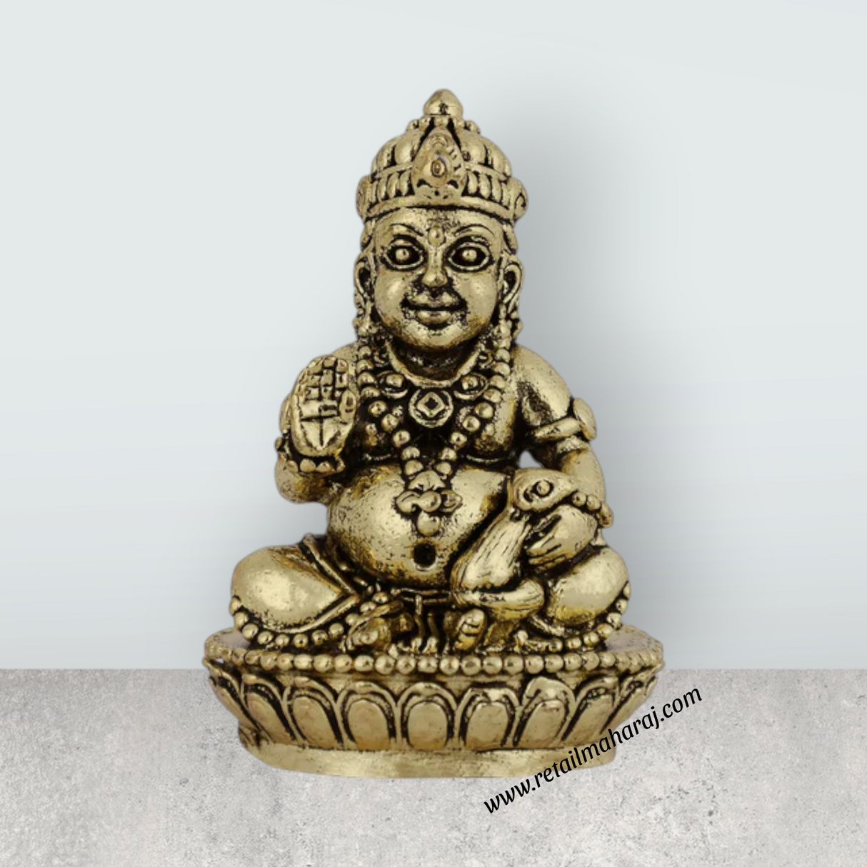 Kubera Sitting On Base Murti - 1.5 x 0.75 Inches | Antique Brass Statue / Kubera Idol for Home & Pooja - Retail Maharaj