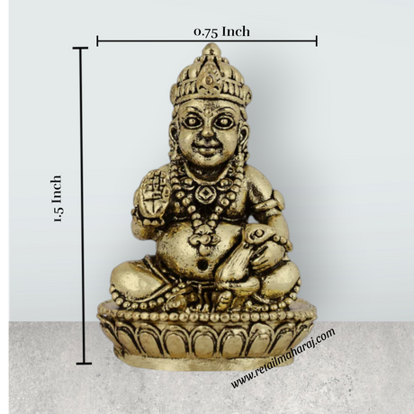 Kubera Sitting On Base Murti - 1.5 x 0.75 Inches | Antique Brass Statue / Kubera Idol for Home & Pooja - Retail Maharaj