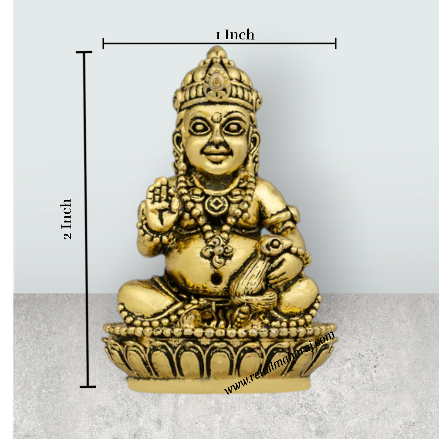 Kubera Statue Sitting On Base - 2 X 1 Inches | Antique Brass Idol / Kuber Murti For Wealth And Prosperity - Retail Maharaj