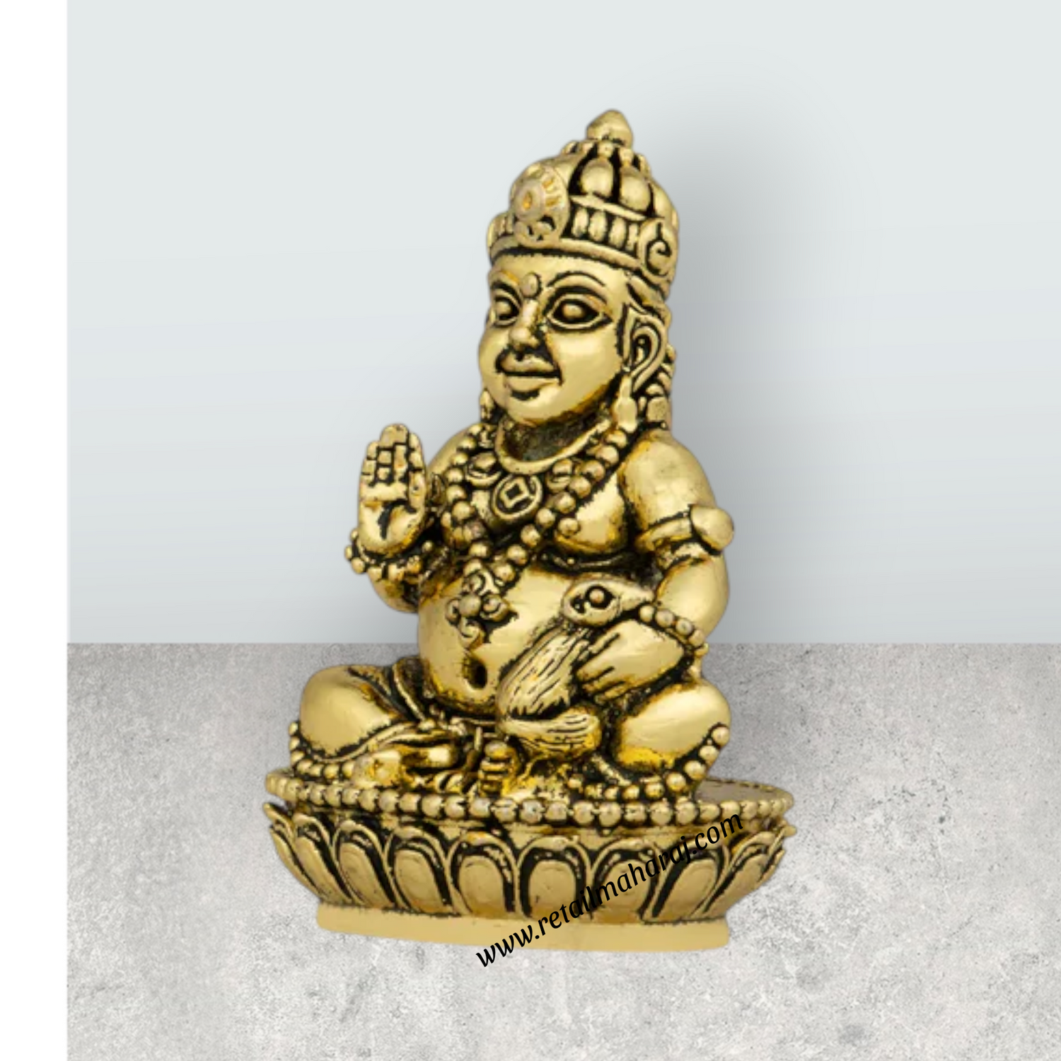 Kubera Statue Sitting On Base - 2 X 1 Inches | Antique Brass Idol / Kuber Murti For Wealth And Prosperity - Retail Maharaj
