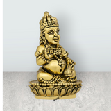 Kubera Statue Sitting On Base - 2 X 1 Inches | Antique Brass Idol / Kuber Murti For Wealth And Prosperity - Retail Maharaj