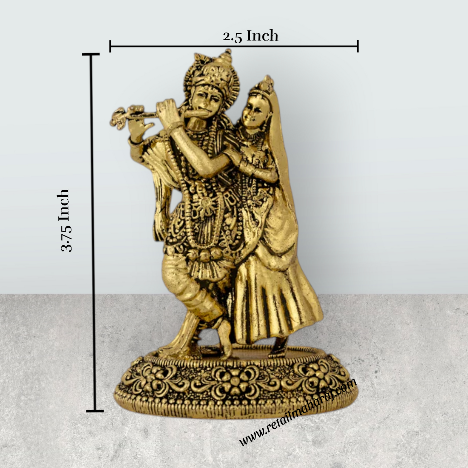 Radha Krishna Standing On Base Murti - 3.75 x 2.5 Inches | Antique Brass Idol / Radha Krishna Statue For Home - Retail Maharaj