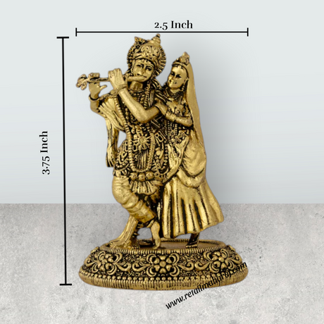 Radha Krishna Standing On Base Murti - 3.75 x 2.5 Inches | Antique Brass Idol / Radha Krishna Statue For Home - Retail Maharaj