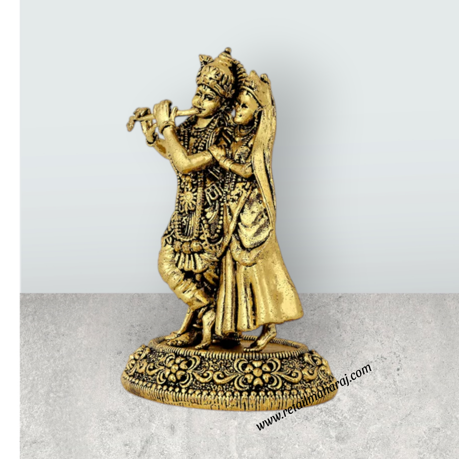 Radha Krishna Standing On Base Murti - 3.75 x 2.5 Inches | Antique Brass Idol / Radha Krishna Statue For Home - Retail Maharaj