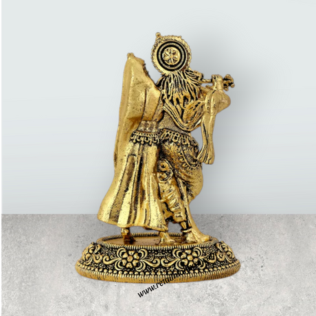 Radha Krishna Standing On Base Murti - 3.75 x 2.5 Inches | Antique Brass Idol / Radha Krishna Statue For Home - Retail Maharaj