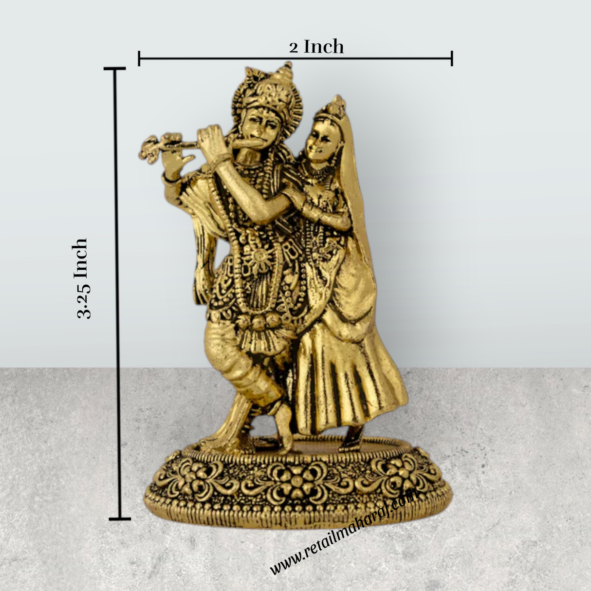 Radha Krishna Standing On Base Murti - 3.25 x 2 Inches | Antique Brass Idol / Radha Krishna Statue For Home - Retail Maharaj