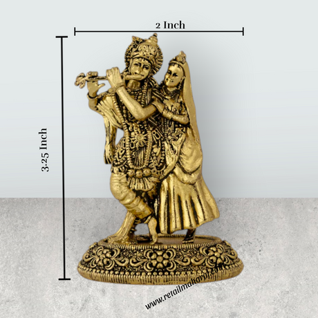 Radha Krishna Standing On Base Murti - 3.25 x 2 Inches | Antique Brass Idol / Radha Krishna Statue For Home - Retail Maharaj