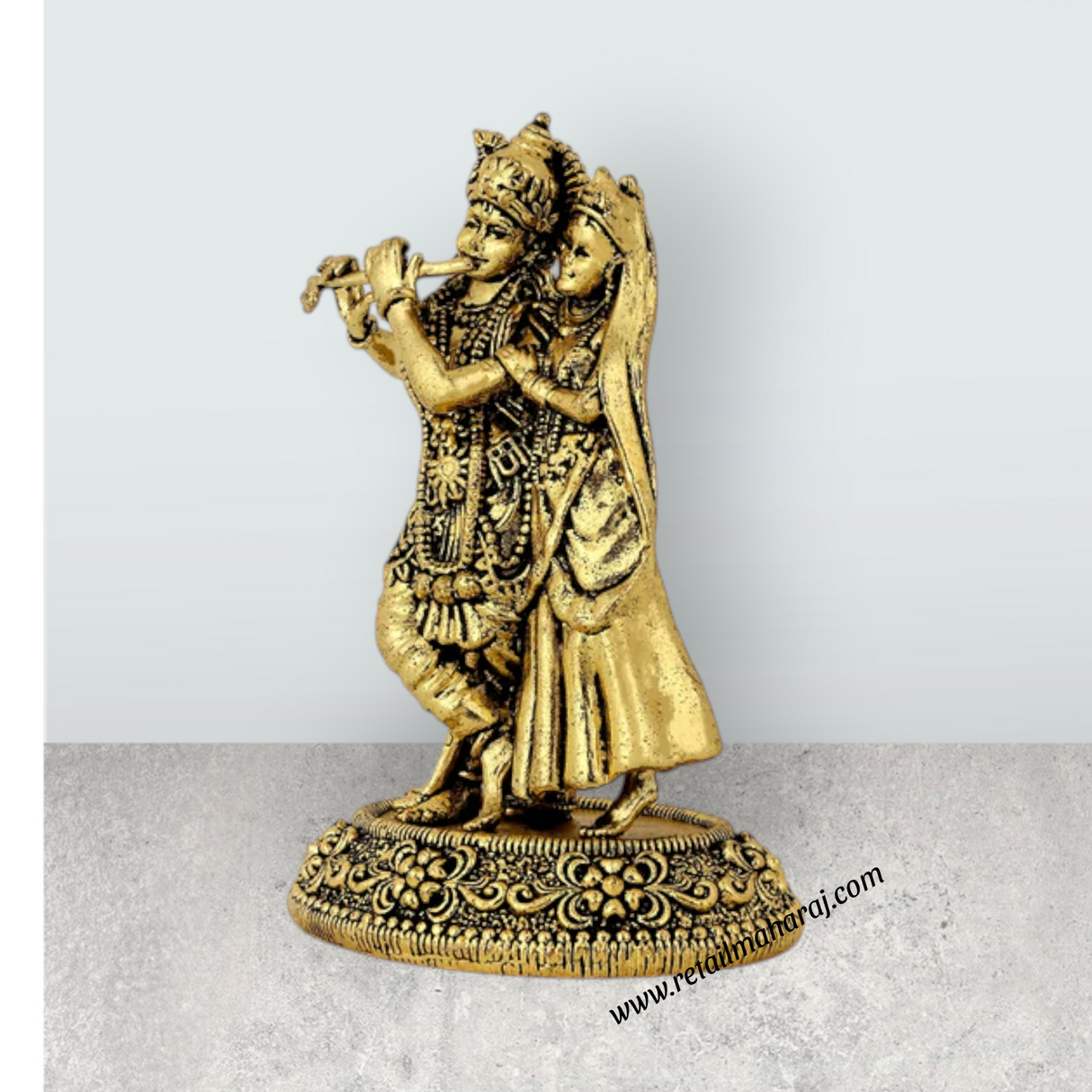 Radha Krishna Standing On Base Murti - 3.25 x 2 Inches | Antique Brass Idol / Radha Krishna Statue For Home - Retail Maharaj