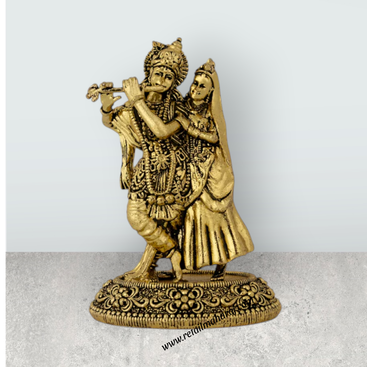 Radha Krishna Standing On Base Murti - 3.25 x 2 Inches | Antique Brass Idol / Radha Krishna Statue For Home - Retail Maharaj