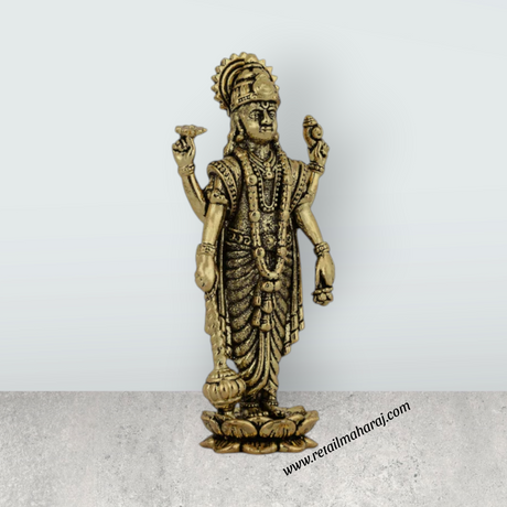 Vishnu Standing on Kamal Base Murti – Antique Brass Statue / Perumal Idol / Narayana Statue (2.75 x 1 Inches)  Product Details - Retail Maharaj
