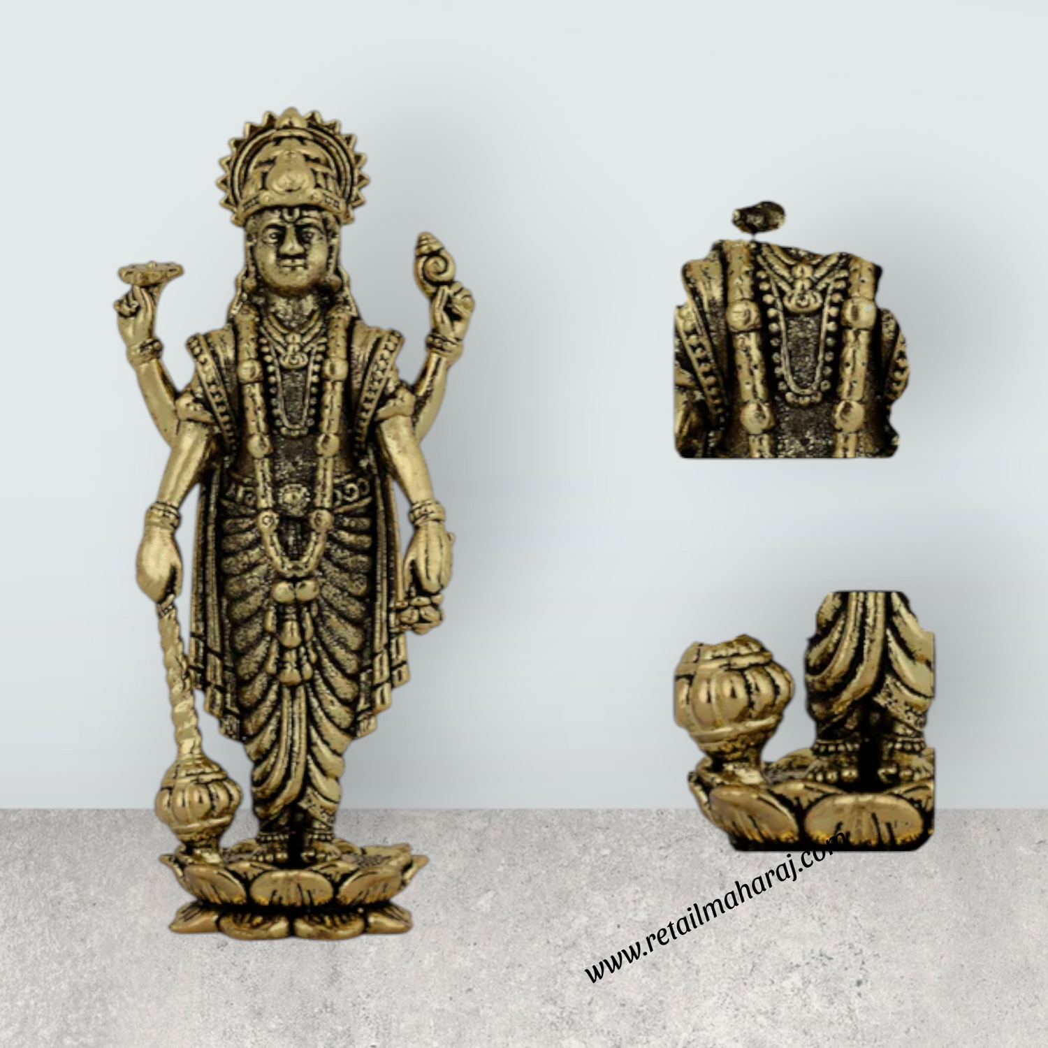 Vishnu Standing on Kamal Base Murti – Antique Brass Statue / Perumal Idol / Narayana Statue (2.75 x 1 Inches)  Product Details - Retail Maharaj