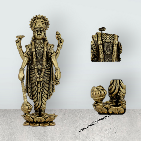 Vishnu Standing on Kamal Base Murti – Antique Brass Statue / Perumal Idol / Narayana Statue (2.75 x 1 Inches)  Product Details - Retail Maharaj