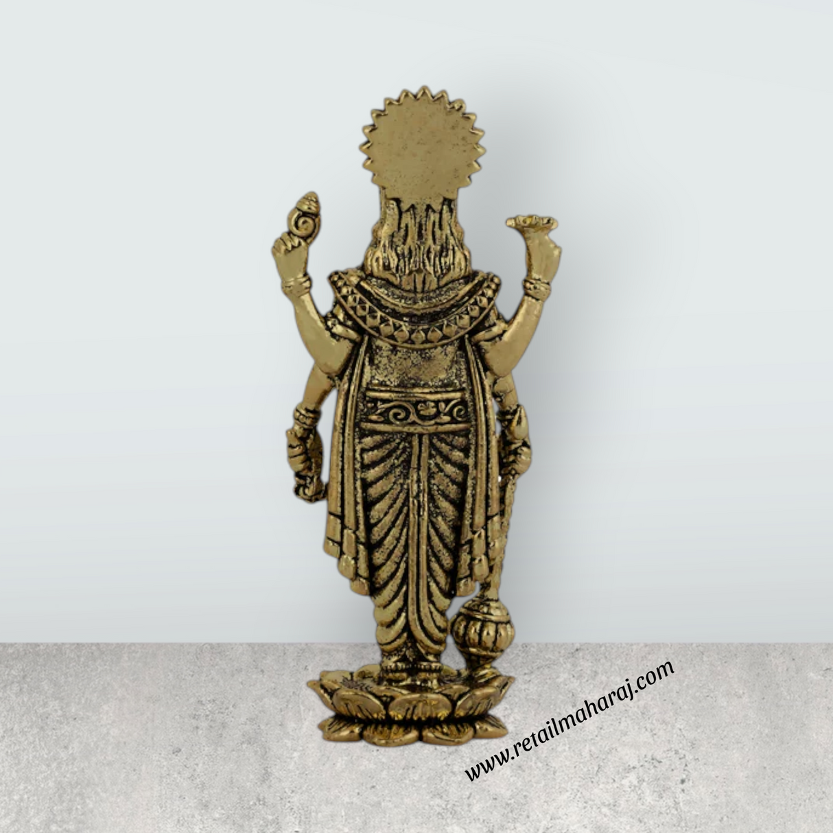 Vishnu Standing on Kamal Base Murti – Antique Brass Statue / Perumal Idol / Narayana Statue (2.75 x 1 Inches)  Product Details - Retail Maharaj