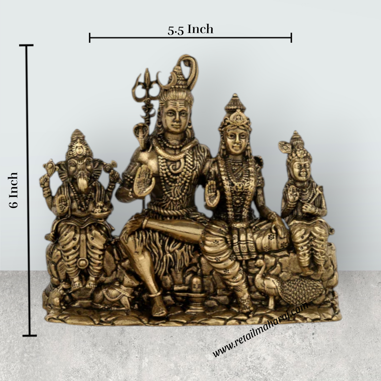 Lord Shiva Family Murti – Antique Brass Shivan Family Idol / Shiva Family Statue for Pooja (5.5 x 6 Inches) - Retail Maharaj