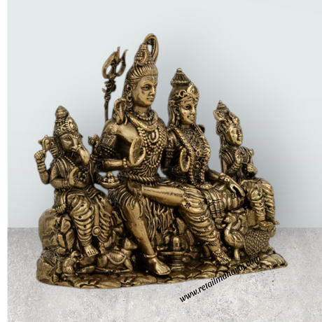 Lord Shiva Family Murti – Antique Brass Shivan Family Idol / Shiva Family Statue for Pooja (5.5 x 6 Inches) - Retail Maharaj