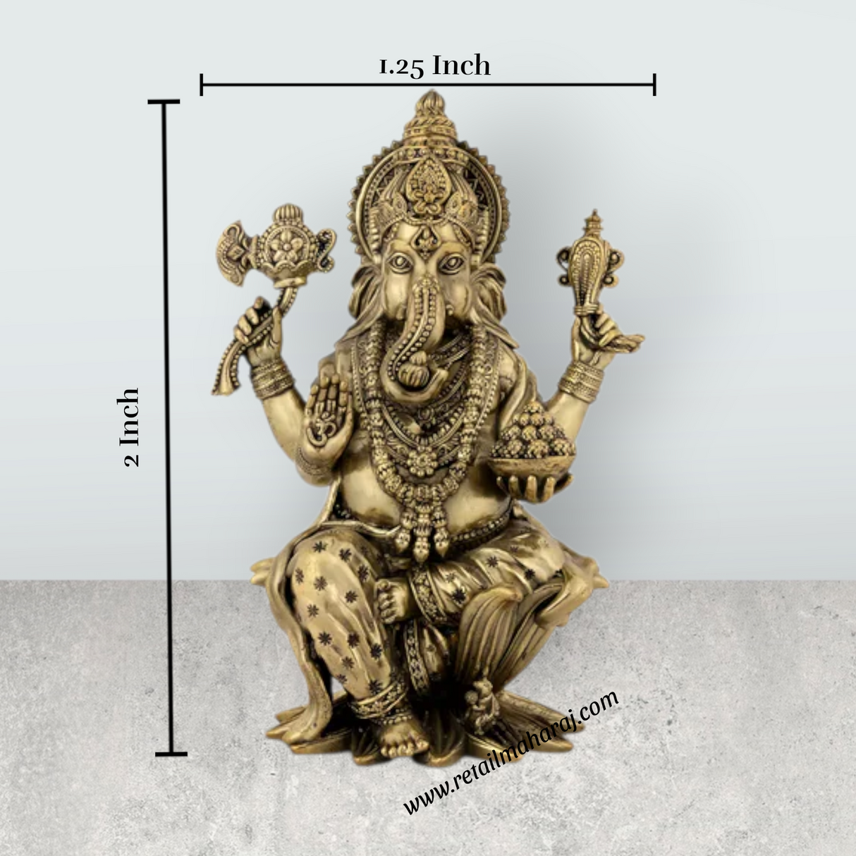 Ganesha Murti – 2 x 1.25 Inches | Brass Vinayaka Murti / Antique Polish Vigneshwara Statue for Home Temple - Retail Maharaj