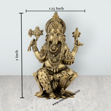 Ganesha Murti – 2 x 1.25 Inches | Brass Vinayaka Murti / Antique Polish Vigneshwara Statue for Home Temple - Retail Maharaj