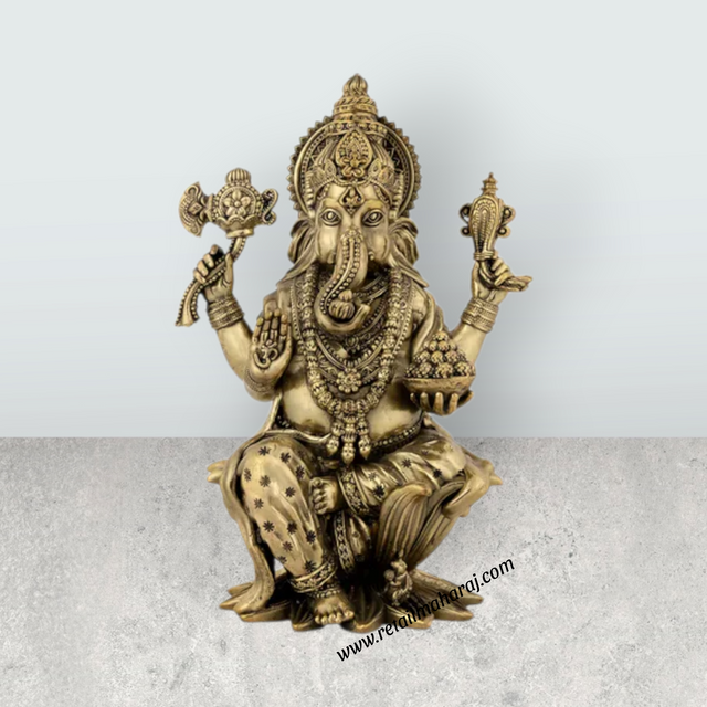 Ganesha Murti – 2 x 1.25 Inches | Brass Vinayaka Murti / Antique Polish Vigneshwara Statue for Home Temple - Retail Maharaj