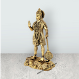 Hanuman Standing On Base Murti - 12 x 6 Inches | Antique Brass Statue / Anjaneyar Sculpture For Home Decor - Retail Maharaj
