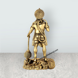Hanuman Standing On Base Murti - 12 x 6 Inches | Antique Brass Statue / Anjaneyar Sculpture For Home Decor - Retail Maharaj
