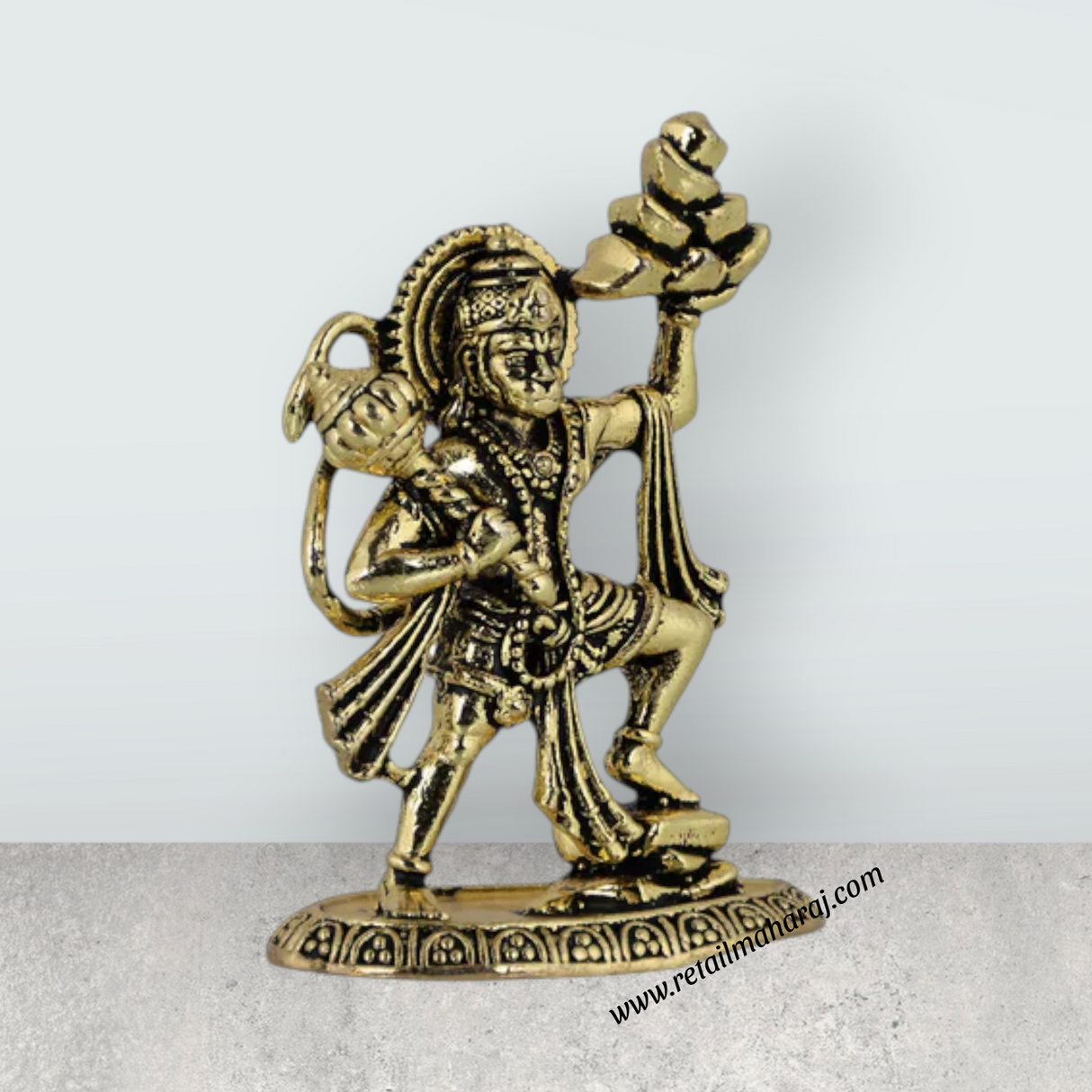 Hanuman Statue Lifting Sanjeevi Mountain – 1.75 X 1.25 Inches Antique Brass Idol Anjaneya Statue For Courage - Retail Maharaj