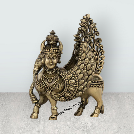 Kamadhenu Idol – 4.5 x 3.5 Inches | Antique Brass Idol / Kamadhenu Cow Statue for Home & Pooja Decor - Retail Maharaj