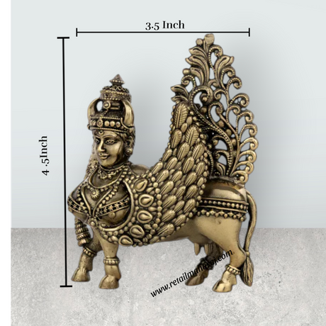 Kamadhenu Idol – 4.5 x 3.5 Inches | Antique Brass Idol / Kamadhenu Cow Statue for Home & Pooja Decor - Retail Maharaj