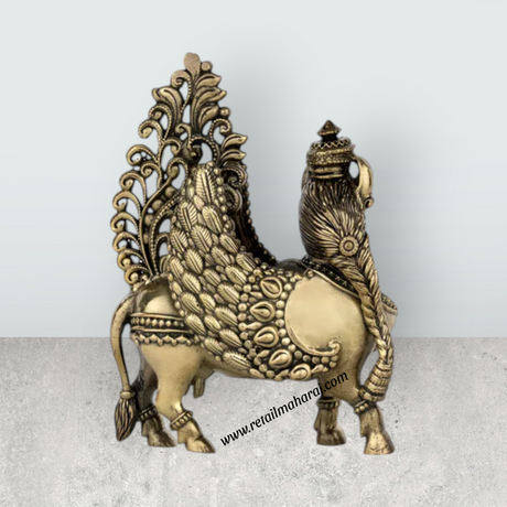 Kamadhenu Idol – 4.5 x 3.5 Inches | Antique Brass Idol / Kamadhenu Cow Statue for Home & Pooja Decor - Retail Maharaj
