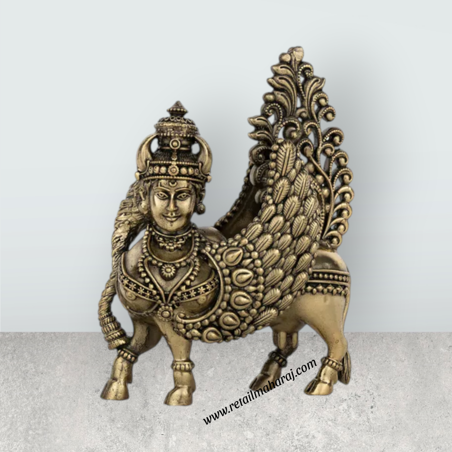 Kamadhenu Idol – 4.5 x 3.5 Inches | Antique Brass Idol / Kamadhenu Cow Statue for Home & Pooja Decor - Retail Maharaj