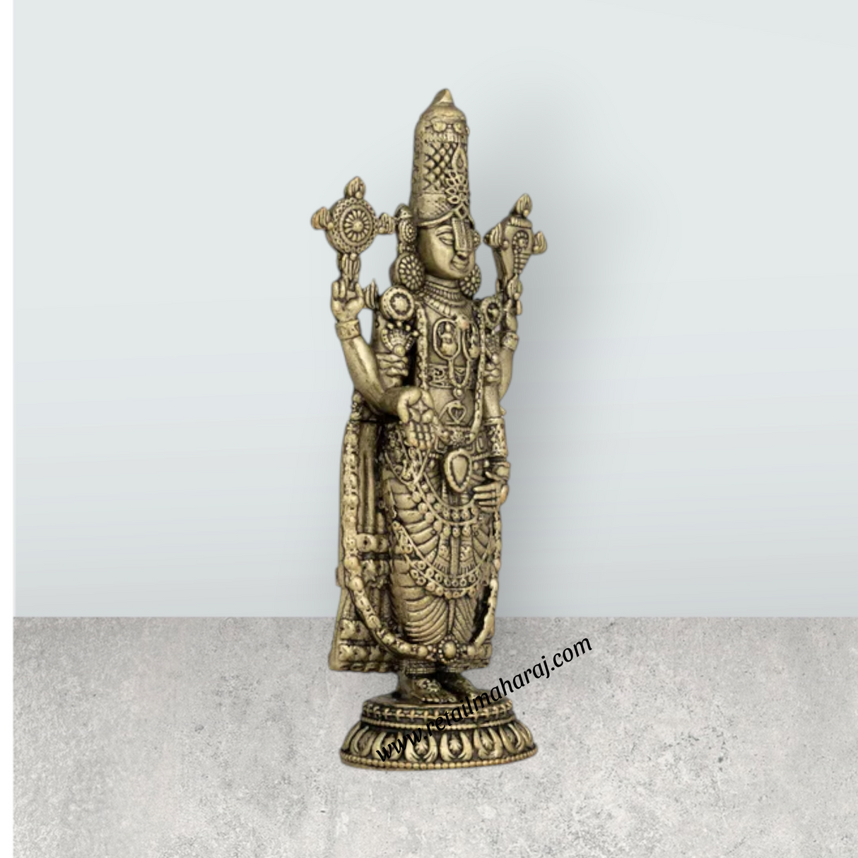 Balaji Murti Standing On Base - 4 X 12.5 Inches | Brass Statue / Venkateswara Swamy Idol / Perumal Statue For Pooja - Retail Maharaj