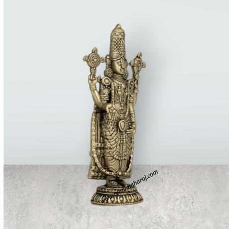 Balaji Murti Standing On Base - 4 X 12.5 Inches | Brass Statue / Venkateswara Swamy Idol / Perumal Statue For Pooja - Retail Maharaj