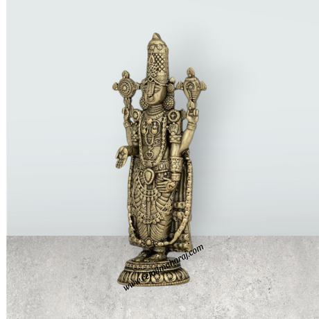 Balaji Murti Standing On Base - 4 X 12.5 Inches | Brass Statue / Venkateswara Swamy Idol / Perumal Statue For Pooja - Retail Maharaj