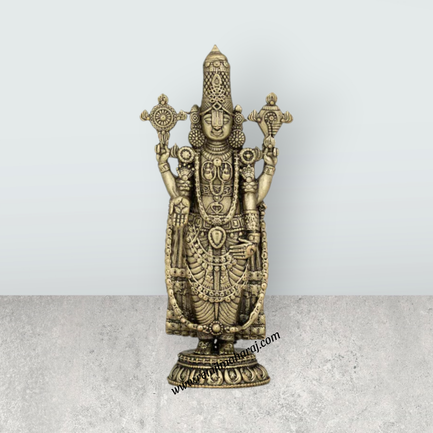 Balaji Murti Standing On Base - 4 X 12.5 Inches | Brass Statue / Venkateswara Swamy Idol / Perumal Statue For Pooja - Retail Maharaj