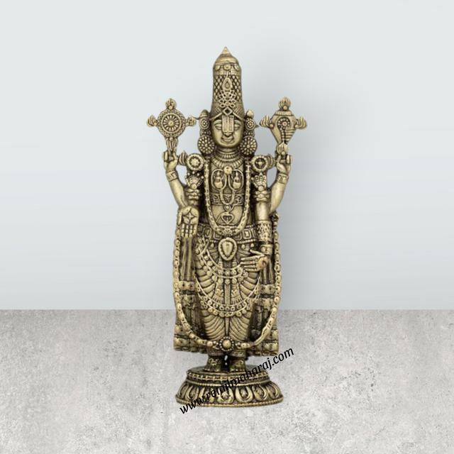 Balaji Murti Standing On Base - 4 X 12.5 Inches | Brass Statue / Venkateswara Swamy Idol / Perumal Statue For Pooja - Retail Maharaj