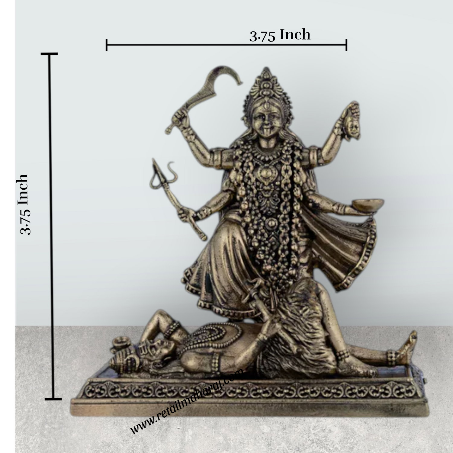 Kali Devi on Base Murti – Antique Brass Goddess Dakshina Kali Statue / Mahakali Murti for Home & Pooja (3.75 x 3.75 Inches) - Retail Maharaj