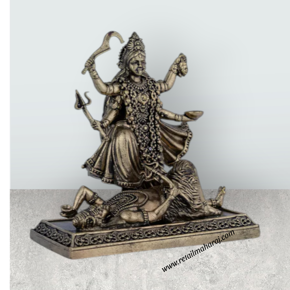 Kali Devi on Base Murti – Antique Brass Goddess Dakshina Kali Statue / Mahakali Murti for Home & Pooja (3.75 x 3.75 Inches) - Retail Maharaj