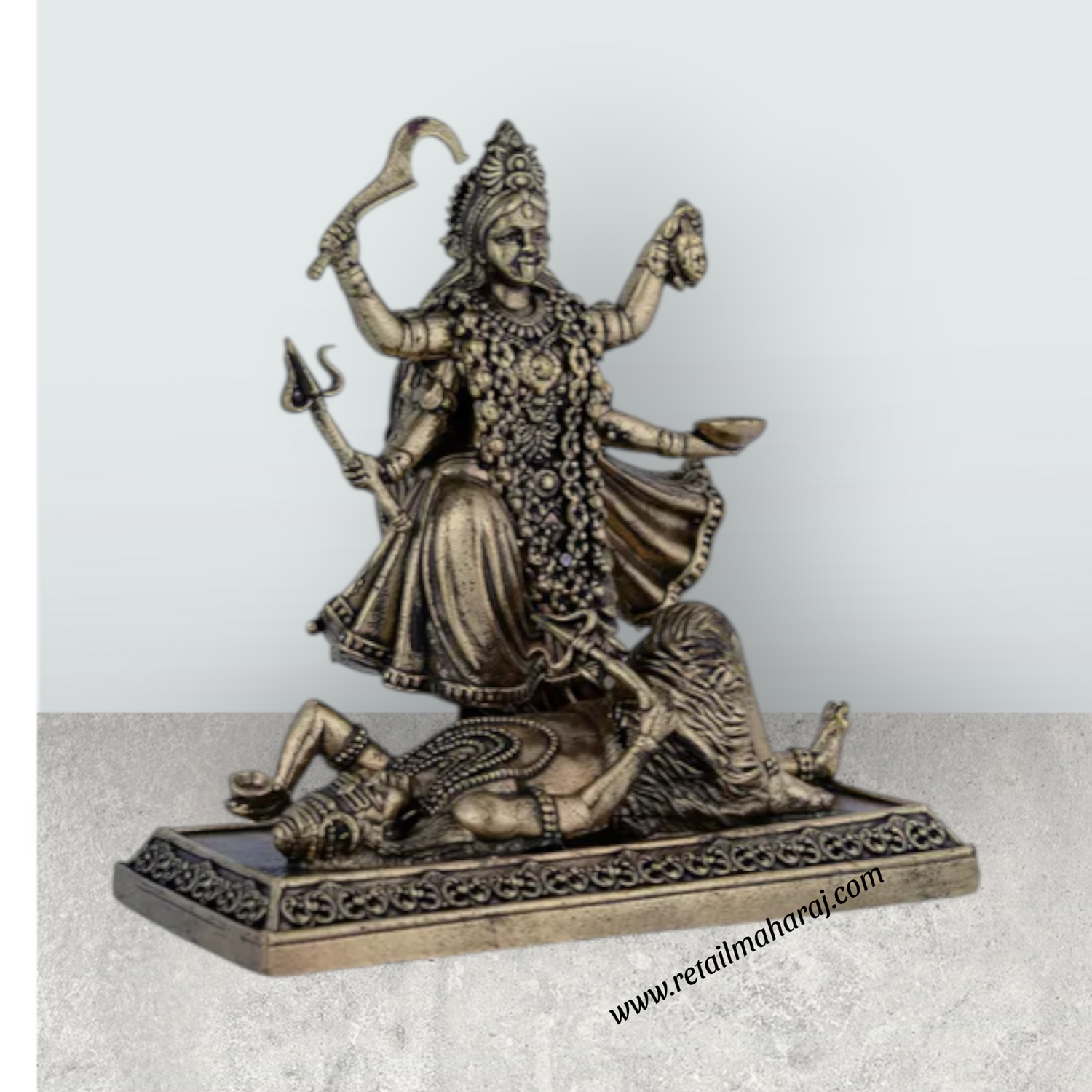 Kali Devi on Base Murti – Antique Brass Goddess Dakshina Kali Statue / Mahakali Murti for Home & Pooja (3.75 x 3.75 Inches) - Retail Maharaj
