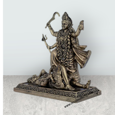 Kali Devi on Base Murti – Antique Brass Goddess Dakshina Kali Statue / Mahakali Murti for Home & Pooja (3.75 x 3.75 Inches) - Retail Maharaj