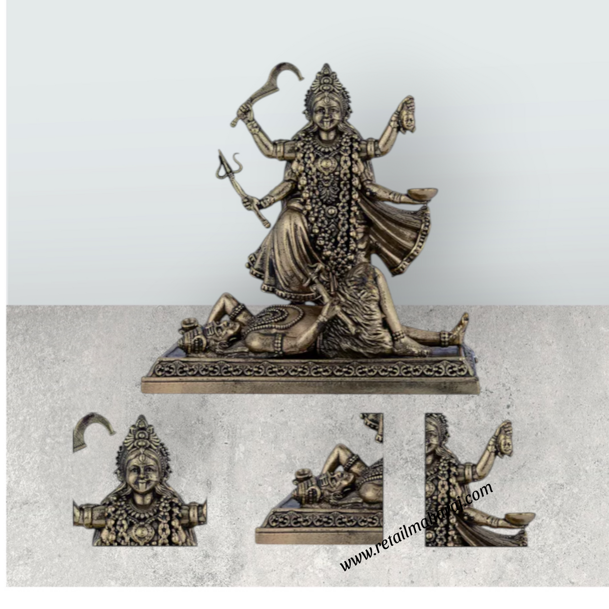 Kali Devi on Base Murti – Antique Brass Goddess Dakshina Kali Statue / Mahakali Murti for Home & Pooja (3.75 x 3.75 Inches) - Retail Maharaj