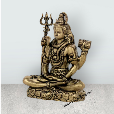 Shiva Statue – Antique Brass Shiv Murti / Lord Shivan Idol for Home Temple & Pooja Decor (2 x 1.5 Inches) - Retail Maharaj