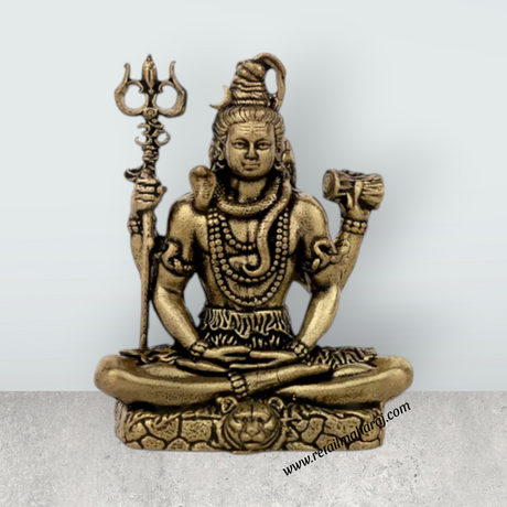 Shiva Statue – Antique Brass Shiv Murti / Lord Shivan Idol for Home Temple & Pooja Decor (2 x 1.5 Inches) - Retail Maharaj