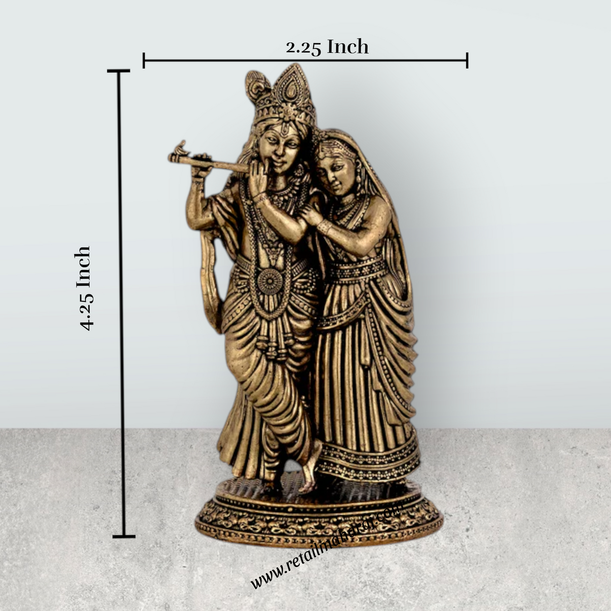 Radha Krishna Standing On Base Murti - 4.25 x 2.25 Inches | Antique Brass Idol / Radha Krishna Statue For Home - Retail Maharaj