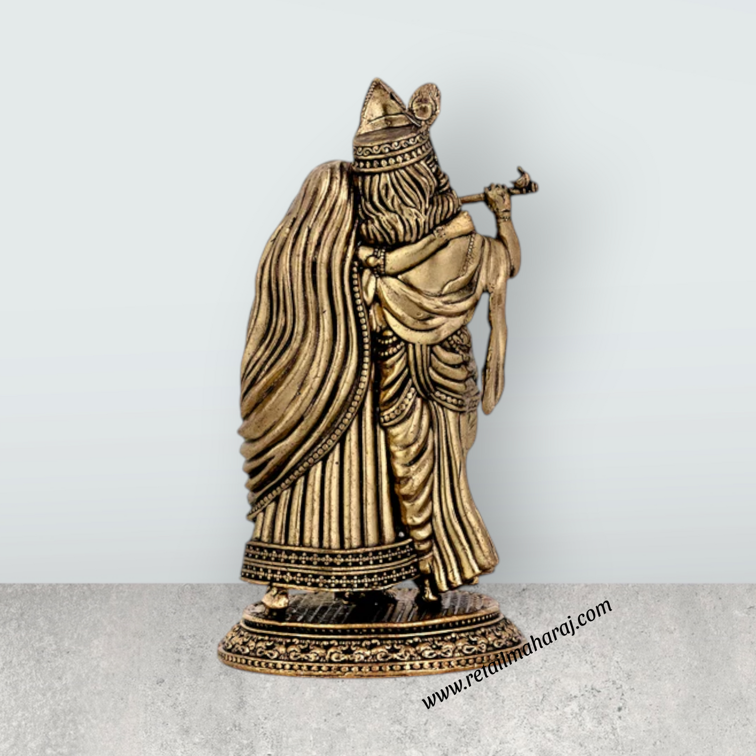 Radha Krishna Standing On Base Murti - 4.25 x 2.25 Inches | Antique Brass Idol / Radha Krishna Statue For Home - Retail Maharaj