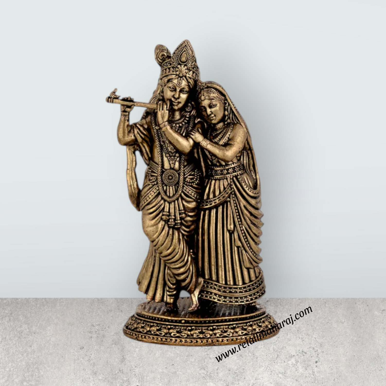 Radha Krishna Standing On Base Murti - 4.25 x 2.25 Inches | Antique Brass Idol / Radha Krishna Statue For Home - Retail Maharaj